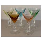 UL - Five Colored Twisted-Stem Martini Glasses