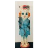 BR1 - Vintage Chalkware Soldier Figurine - Blue Coat, Orange Hair