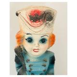 BR1 - Vintage Chalkware Soldier Figurine - Blue Coat, Orange Hair