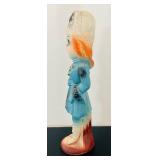 BR1 - Vintage Chalkware Soldier Figurine - Blue Coat, Orange Hair