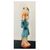 BR1 - Vintage Chalkware Soldier Figurine - Blue Coat, Orange Hair