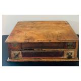 BR1 - Antique Spool Cabinet - Wooden Two Drawer Thread Spool Storage
