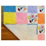uL - Quilt - Vintage Handmade Patchwork Floral With Bird Motif, 80 x 60 in