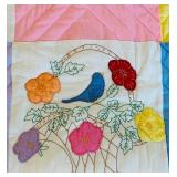 uL - Quilt - Vintage Handmade Patchwork Floral With Bird Motif, 80 x 60 in
