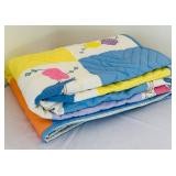 uL - Quilt - Vintage Handmade Patchwork Floral With Bird Motif, 80 x 60 in