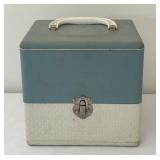 BR1 - Columbia 7-Inch Vinyl Records Collection in Vintage Blue Storage Box - Assorted 45 RPM Singles