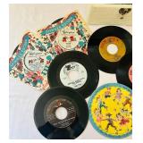 BR1 - Columbia 7-Inch Vinyl Records Collection in Vintage Blue Storage Box - Assorted 45 RPM Singles