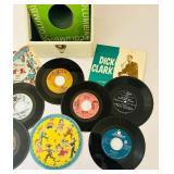 BR1 - Columbia 7-Inch Vinyl Records Collection in Vintage Blue Storage Box - Assorted 45 RPM Singles