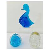 BR1 - Blue Bird Konstglas Sweden Handwork Glass Paperweight (Lot of 3)