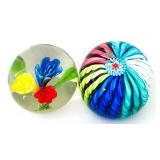BR1 - Murano Glass Spheres - 3 in H Floral Ribbon Ball (Lot of 2)