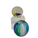 BR1 - Murano Glass Spheres - 3 in H Floral Ribbon Ball (Lot of 2)
