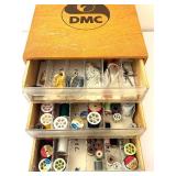 BR1 - DMC Thread Organizer Box With Assorted Sewing Spools - 4-Drawer Cabinet