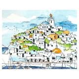 uL - Greek Island Scene Watercolor - Unframed