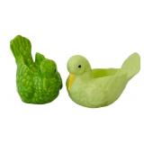 BR1 - Vintage Ceramic Bird Figurines - Pair, 3 in Tall, Green & Yellow