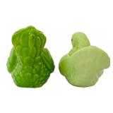 BR1 - Vintage Ceramic Bird Figurines - Pair, 3 in Tall, Green & Yellow