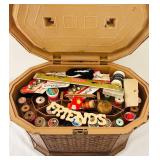 uL - Hexagonal Wooden Sewing Box with Accessories - 9 x 16 in