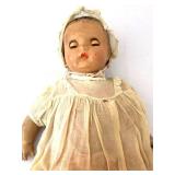 uL - 18-Inch Vintage Composition Baby Doll - Cream Dress & Bonnet