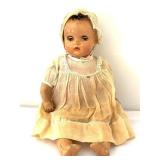 uL - 18-Inch Vintage Composition Baby Doll - Cream Dress & Bonnet