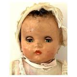 uL - 18-Inch Vintage Composition Baby Doll - Cream Dress & Bonnet