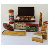 uL - Vintage Wooden Board Games & Toys: Tinkertoy Cylinder, Dominoes Double Nine, Oriental Checkers