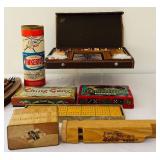uL - Vintage Wooden Board Games & Toys: Tinkertoy Cylinder, Dominoes Double Nine, Oriental Checkers