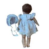 uL - 26in Vintage Composition Baby Doll - Cloth Body, Pink Lace Dress & Bonnet