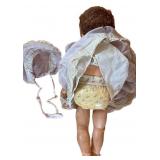 uL - 26in Vintage Composition Baby Doll - Cloth Body, Pink Lace Dress & Bonnet