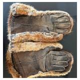 BB - Brown Fur Gloves with Leather Palms - Pair