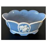 BB - Blue Cloud-Edge Bowl with White Relief Medallion - Hand Painted Japan