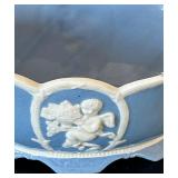 BB - Blue Cloud-Edge Bowl with White Relief Medallion - Hand Painted Japan