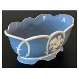 BB - Blue Cloud-Edge Bowl with White Relief Medallion - Hand Painted Japan