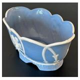 BB - Blue Cloud-Edge Bowl with White Relief Medallion - Hand Painted Japan