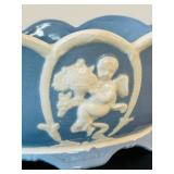 BB - Blue Cloud-Edge Bowl with White Relief Medallion - Hand Painted Japan