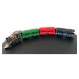 uL - Cast Iron Train Set - 9-In Wide Engine with Green, Red & Blue Cars (4-Piece)