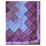 uL - Patchwork Quilt - Pink Diamond Blocks, 28x35 in, Ruffled Border