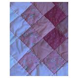 uL - Patchwork Quilt - Pink Diamond Blocks, 28x35 in, Ruffled Border
