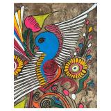 uL - Amate Bark Painting - Mexican Folk Art Bird Panel 8.5 x 12.5 in
