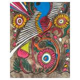 uL - Amate Bark Painting - Mexican Folk Art Bird Panel 8.5 x 12.5 in