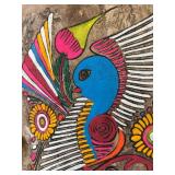uL - Amate Bark Painting - Mexican Folk Art Bird Panel 8.5 x 12.5 in