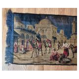 uL - Vintage Tapestry 39 x 19 in - Night Bazaar Scene with Camels
