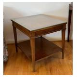uL - Vintage Wooden Accent Table with Glass Top