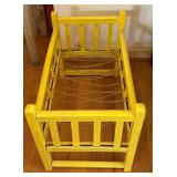 uL - Vintage Yellow Wooden Doll Cradle