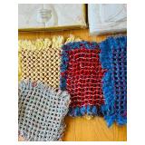 uL - Assorted Linen Textiles & Crochet Mats - Embroidered White Sheets, Blue Linens, Floral Prints