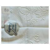 uL - Assorted Linen Textiles & Crochet Mats - Embroidered White Sheets, Blue Linens, Floral Prints
