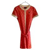 uL - Lacoste Vintage Dress - Coral Pink with Cream Trim, Diamond Print