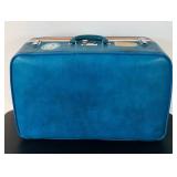 uL - Ventura Travelware Vintage Suitcase 8 x 16 x 25 in - Blue Vinyl with Tokyo 77 & Northwest Orient Stickers