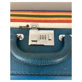 uL - Ventura Travelware Vintage Suitcase 8 x 16 x 25 in - Blue Vinyl with Tokyo 77 & Northwest Orient Stickers