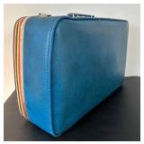 uL - Ventura Travelware Vintage Suitcase 8 x 16 x 25 in - Blue Vinyl with Tokyo 77 & Northwest Orient Stickers
