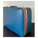 uL - Ventura Travelware Vintage Suitcase 8 x 16 x 25 in - Blue Vinyl with Tokyo 77 & Northwest Orient Stickers