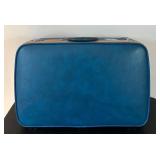 uL - Ventura Travelware Vintage Suitcase 8 x 16 x 25 in - Blue Vinyl with Tokyo 77 & Northwest Orient Stickers